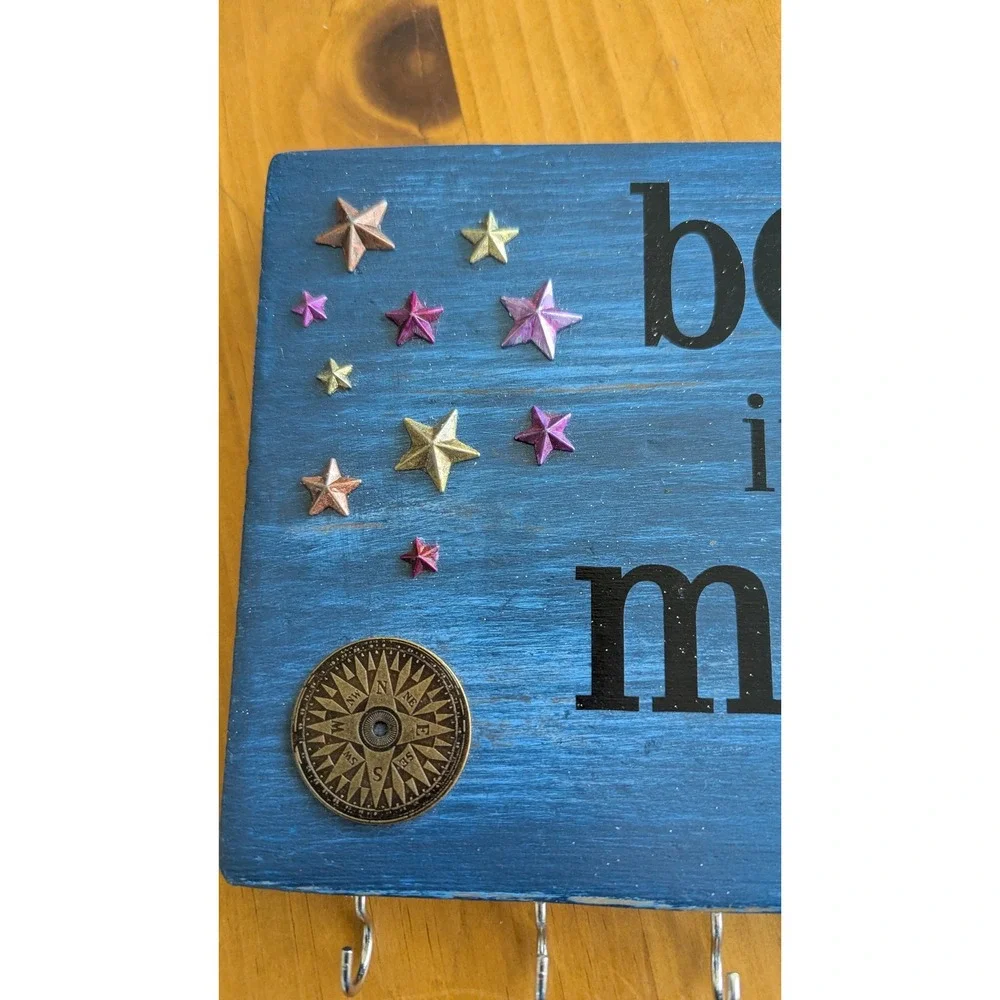 Handmade Celestial Believe in the Magic Wood Wall Key Hook Plaque Moon Stars‎
